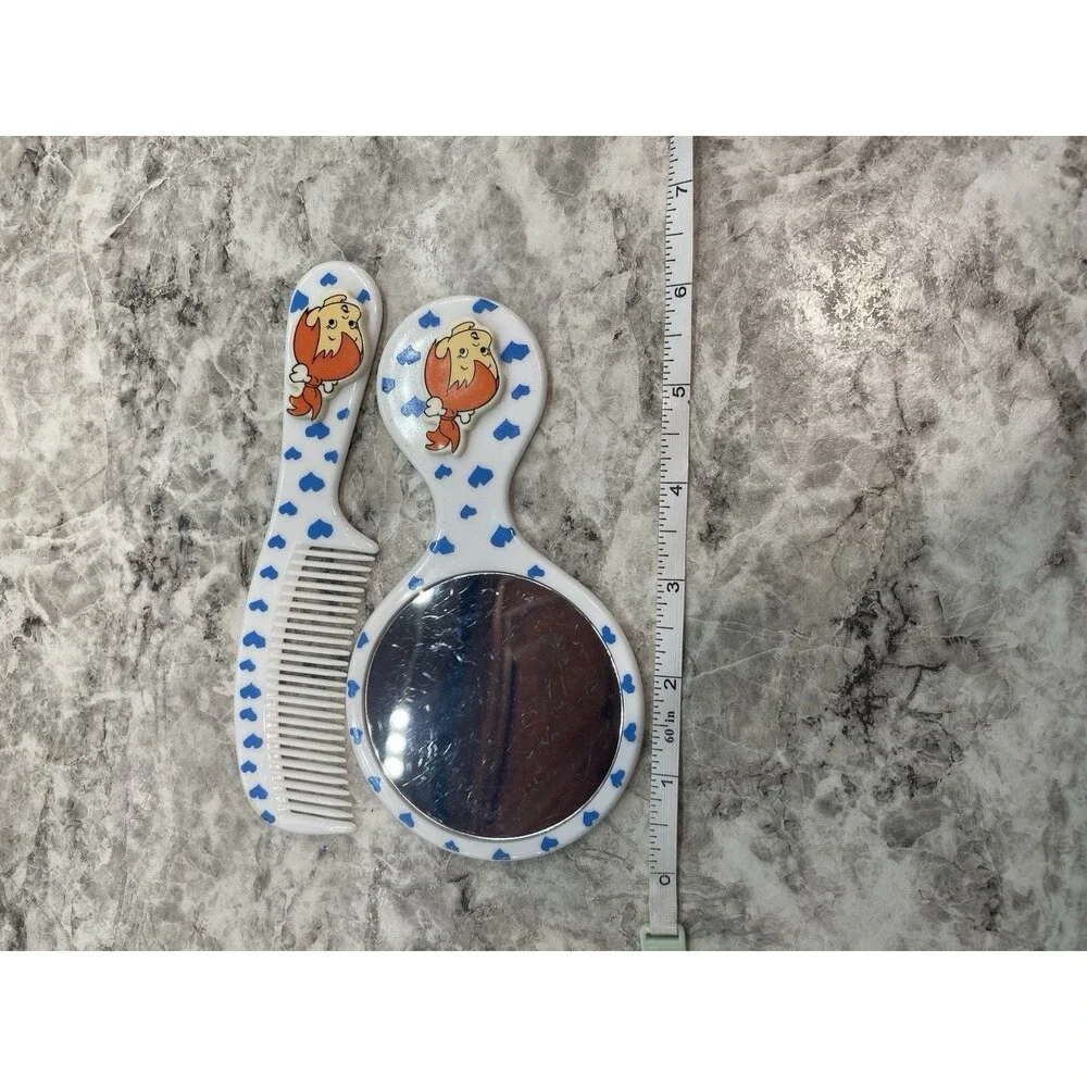 Vintage The Flintstones Pebbles Comb & Mirror Blue Hearts Hanna Barbera Inc 6